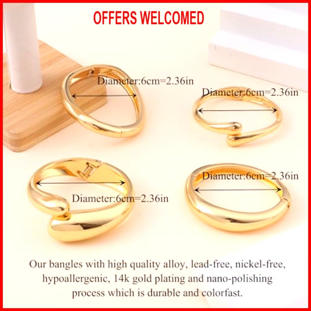 4pcs Chunky Hinged Bangle Bracelets Set, Stackabl… - image 4